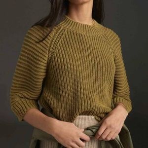 Anthropologie Maeve Women's Small Mackenzie Sweater Moss Green 3/4 Sleeve XS